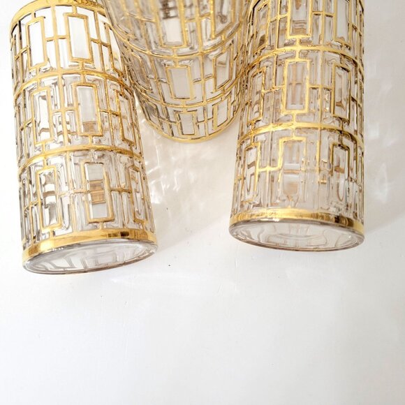 Imperial Glass Shoji Gold Trellis Drinking Glasses Set of Five Plus 3 Extras MCM - Picture 5 of 9